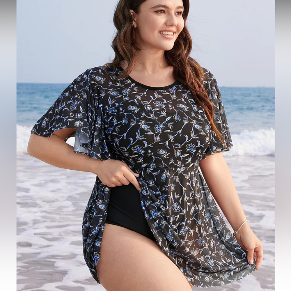 Floral Black Swim Dress - Picture 2 of 7